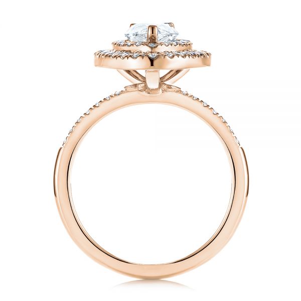 18k Rose Gold 18k Rose Gold Dainty Double Halo Pear Diamond Engagement Ring - Front View -  105121