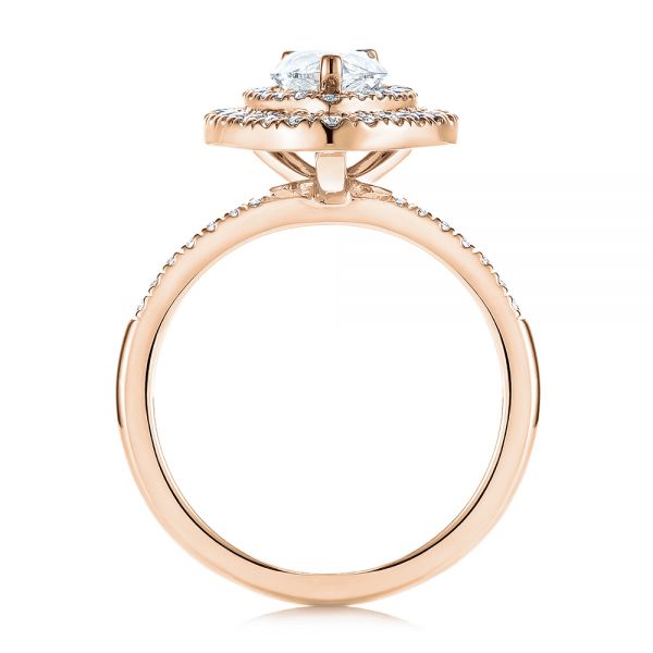 18k Rose Gold 18k Rose Gold Dainty Double Halo Pear Diamond Engagement Ring - Front View - 105121