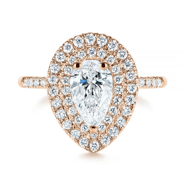 18k Rose Gold 18k Rose Gold Dainty Double Halo Pear Diamond Engagement Ring - Top View -  105121