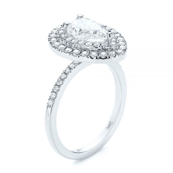  Platinum Platinum Dainty Double Halo Pear Diamond Engagement Ring - Three-Quarter View -  105121