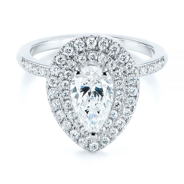  Platinum Platinum Dainty Double Halo Pear Diamond Engagement Ring - Flat View -  105121