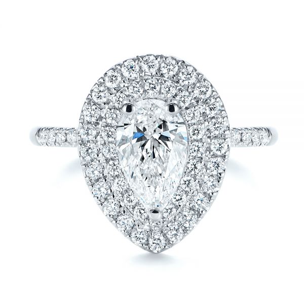 18k White Gold 18k White Gold Dainty Double Halo Pear Diamond Engagement Ring - Top View -  105121