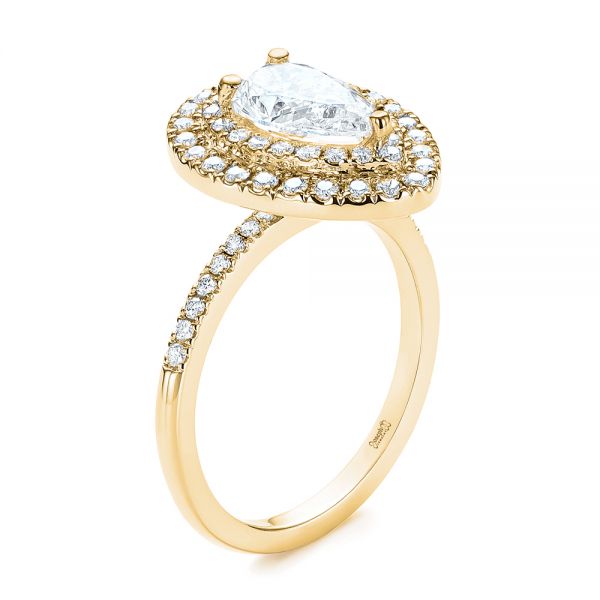 14k Yellow Gold 14k Yellow Gold Dainty Double Halo Pear Diamond Engagement Ring - Three-Quarter View - 105121