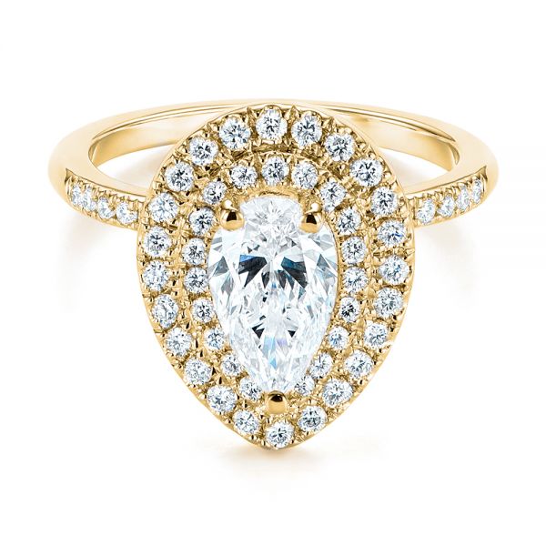 14k Yellow Gold 14k Yellow Gold Dainty Double Halo Pear Diamond Engagement Ring - Flat View - 105121