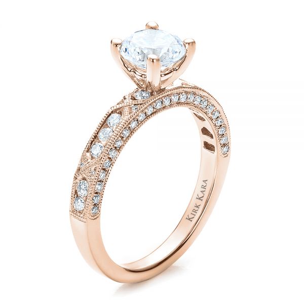 14k Rose Gold 14k Rose Gold Diamond Channel Set Engagement Ring With Matching Wedding Band - Kirk Kara - Three-Quarter View -  100119