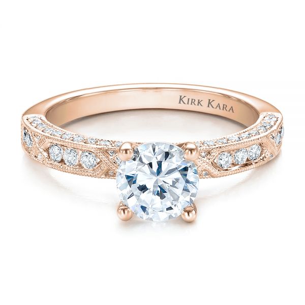 14k Rose Gold 14k Rose Gold Diamond Channel Set Engagement Ring With Matching Wedding Band - Kirk Kara - Flat View -  100119
