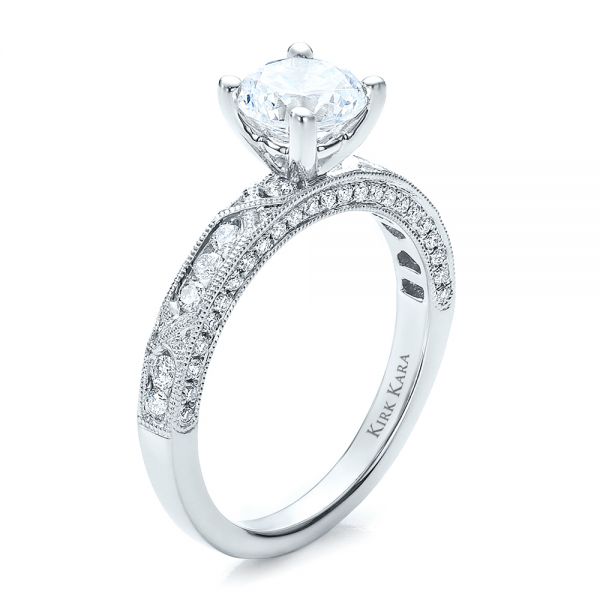 18k White Gold Diamond Channel Set Engagement Ring With Matching Wedding Band - Kirk Kara - Three-Quarter View -  100119