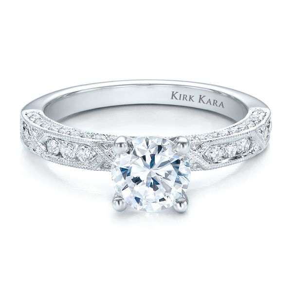 18k White Gold Diamond Channel Set Engagement Ring With Matching Wedding Band - Kirk Kara - Flat View -  100119