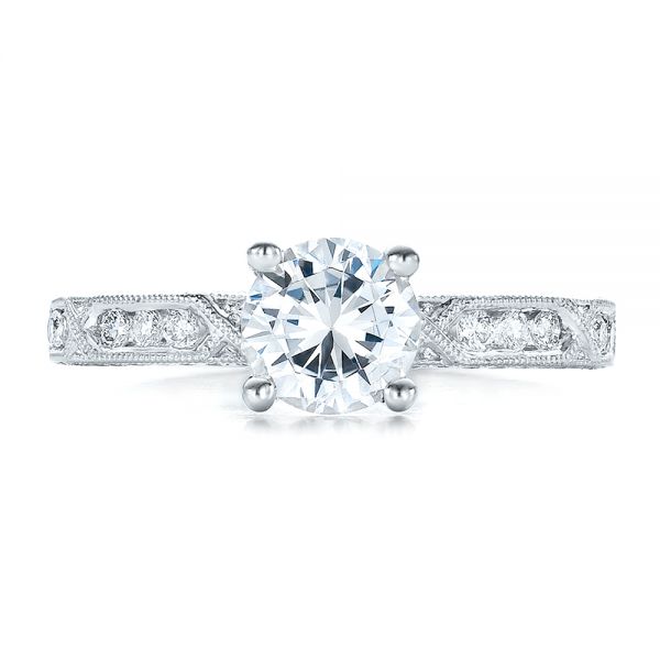 18k White Gold Diamond Channel Set Engagement Ring With Matching Wedding Band - Kirk Kara - Top View -  100119