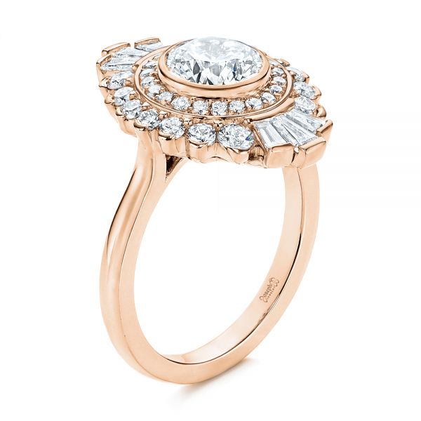 18k Rose Gold 18k Rose Gold Diamond Double Halo Engagement Ring - Three-Quarter View - 106489