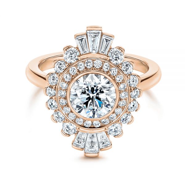 18k Rose Gold 18k Rose Gold Diamond Double Halo Engagement Ring - Flat View - 106489