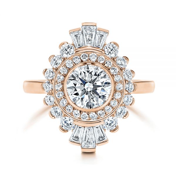 14k Rose Gold 14k Rose Gold Diamond Double Halo Engagement Ring - Top View -  106489
