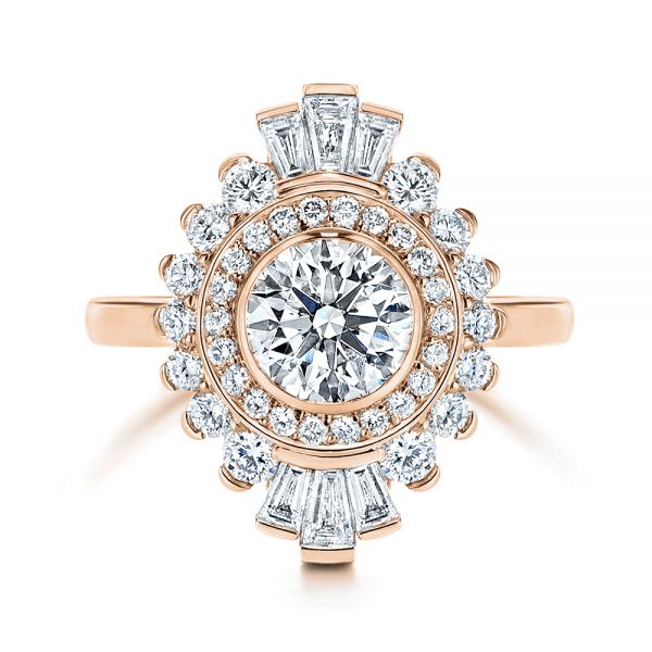 18k Rose Gold 18k Rose Gold Diamond Double Halo Engagement Ring - Top View - 106489