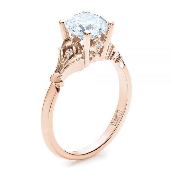18k Rose Gold 18k Rose Gold Diamond Engagement Ring - Three-Quarter View -  100100