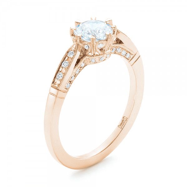 18k Rose Gold 18k Rose Gold Diamond Engagement Ring - Three-Quarter View -  102672