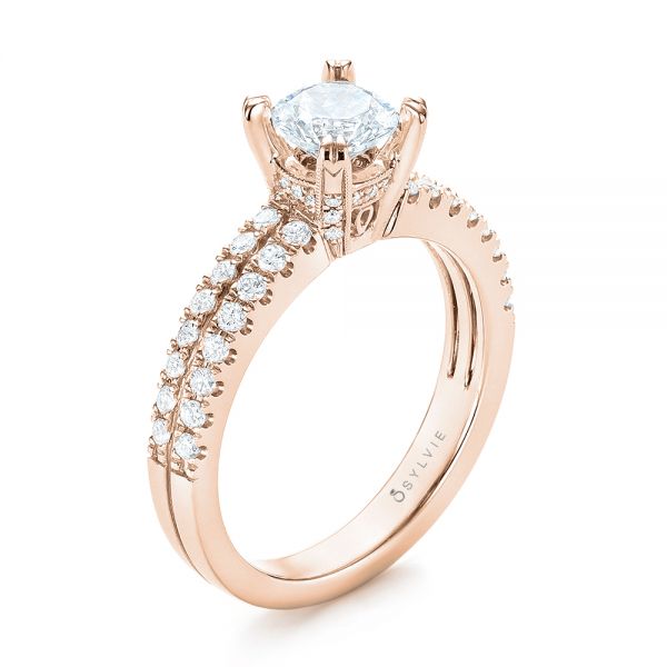 18k Rose Gold 18k Rose Gold Diamond Engagement Ring - Three-Quarter View -  103085
