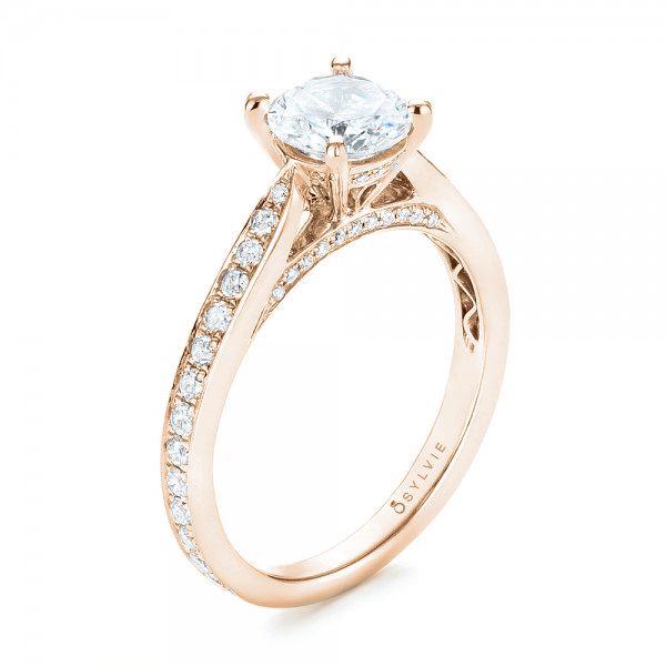 18k Rose Gold 18k Rose Gold Diamond Engagement Ring - Three-Quarter View -  103086