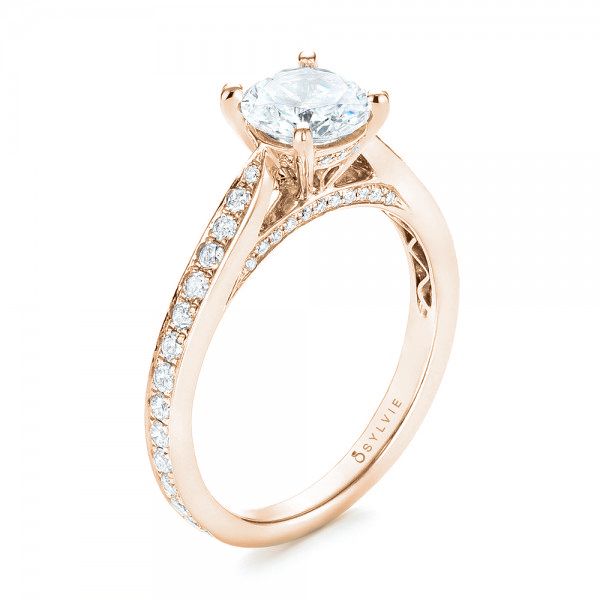 18k Rose Gold 18k Rose Gold Diamond Engagement Ring - Three-Quarter View - 103086