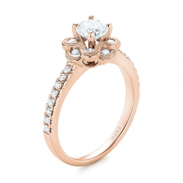 18k Rose Gold 18k Rose Gold Diamond Engagement Ring - Three-Quarter View -  103680