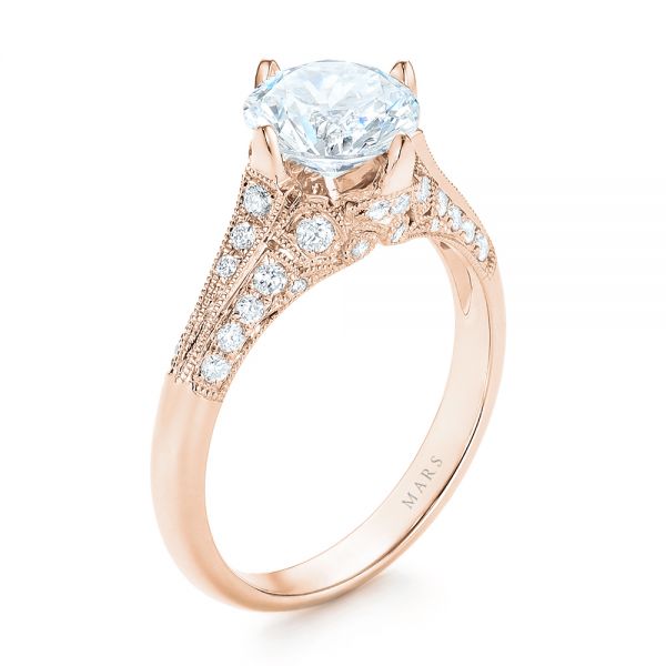 18k Rose Gold 18k Rose Gold Diamond Engagement Ring - Three-Quarter View -  103686