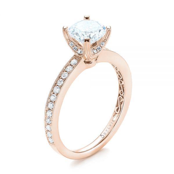 18k Rose Gold 18k Rose Gold Diamond Engagement Ring - Three-Quarter View -  103832