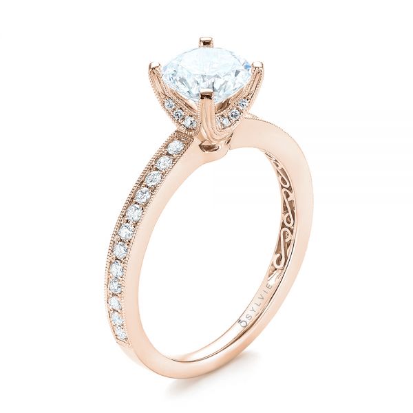 18k Rose Gold 18k Rose Gold Diamond Engagement Ring - Three-Quarter View - 103832