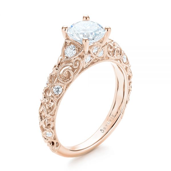 18k Rose Gold 18k Rose Gold Diamond Engagement Ring - Three-Quarter View -  103901