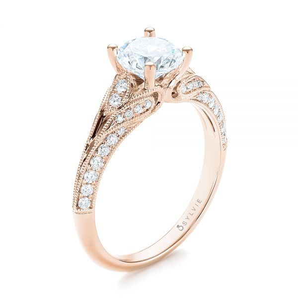 18k Rose Gold 18k Rose Gold Diamond Engagement Ring - Three-Quarter View -  103902