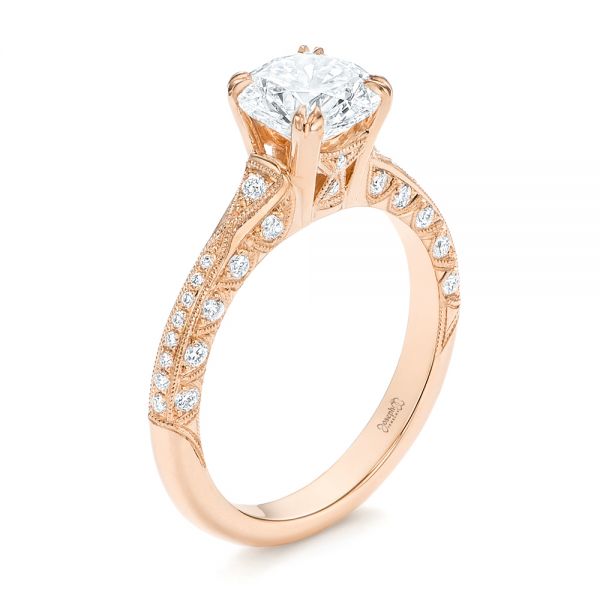 18k Rose Gold 18k Rose Gold Diamond Engagement Ring - Three-Quarter View -  106644