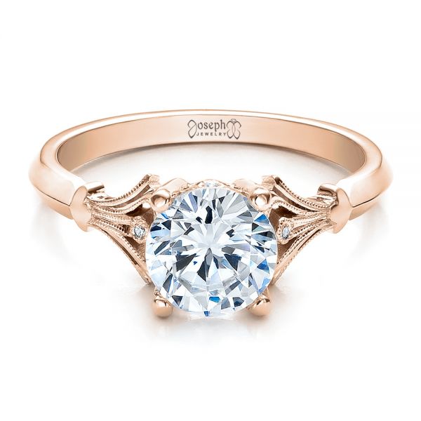 18k Rose Gold 18k Rose Gold Diamond Engagement Ring - Flat View -  100100