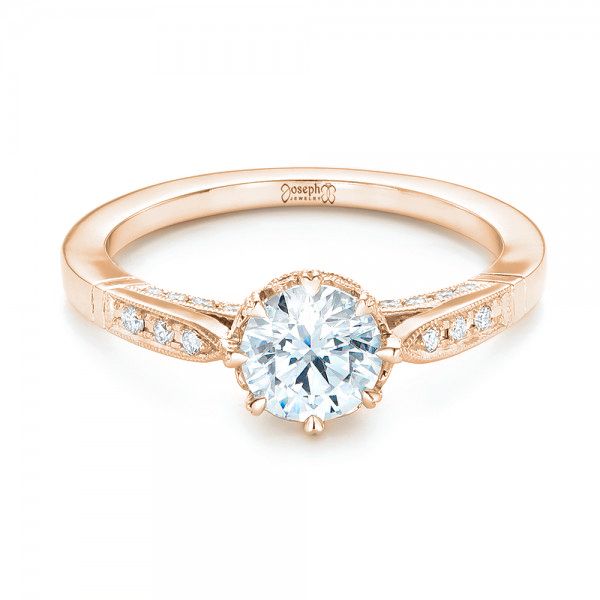 18k Rose Gold 18k Rose Gold Diamond Engagement Ring - Flat View -  102672