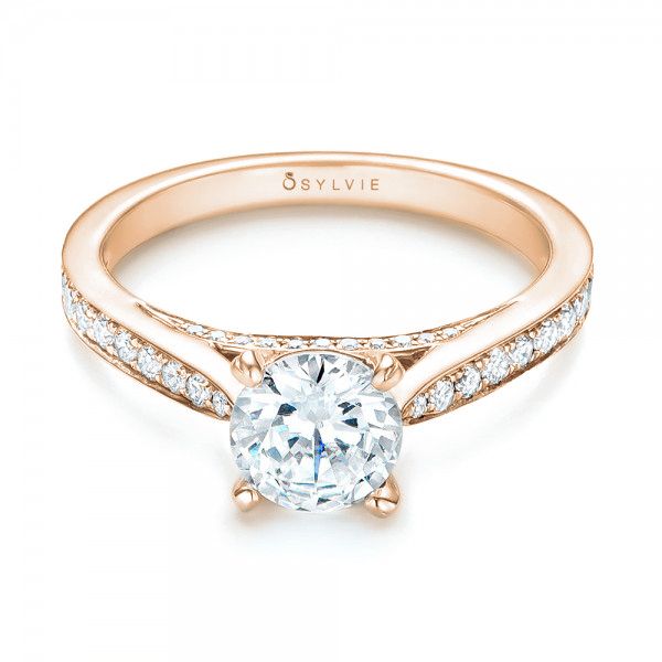 18k Rose Gold 18k Rose Gold Diamond Engagement Ring - Flat View - 103086