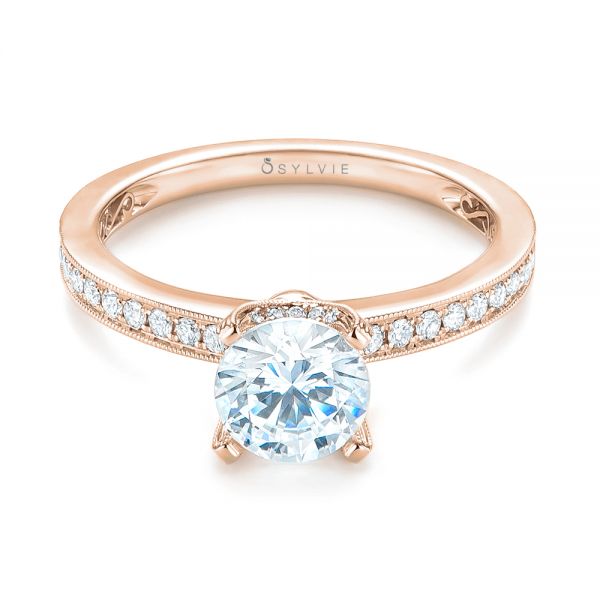 18k Rose Gold 18k Rose Gold Diamond Engagement Ring - Flat View -  103832