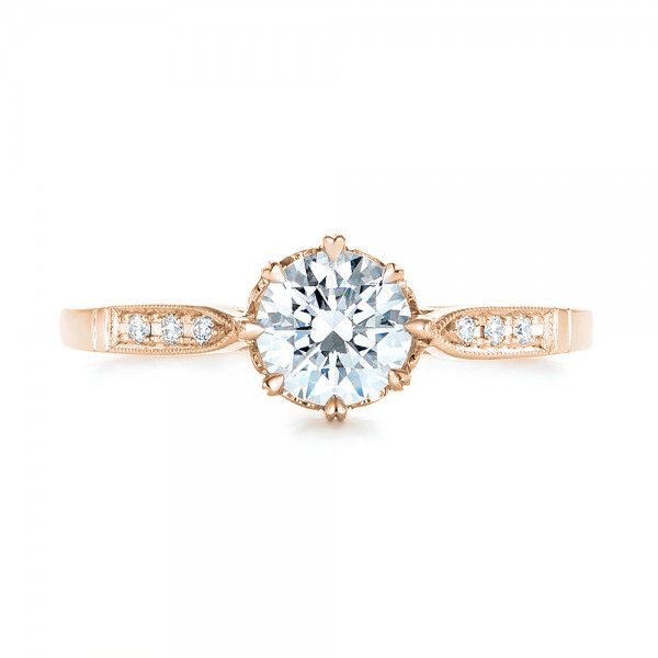 18k Rose Gold 18k Rose Gold Diamond Engagement Ring - Top View - 102672