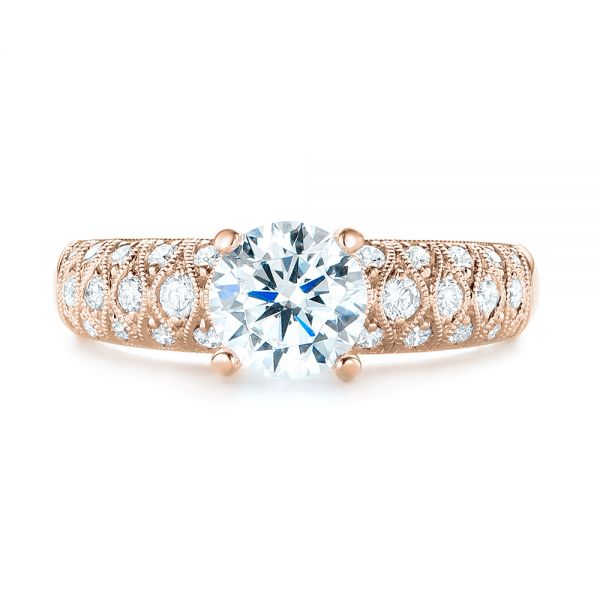 18k Rose Gold 18k Rose Gold Diamond Engagement Ring - Top View - 103836