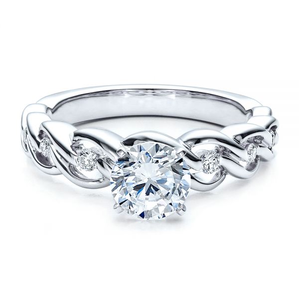 18k White Gold Diamond Engagement Ring - Vanna K - Flat View -  1460