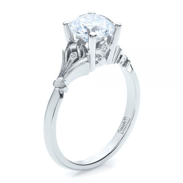 18k White Gold Diamond Engagement Ring - Three-Quarter View - 100100