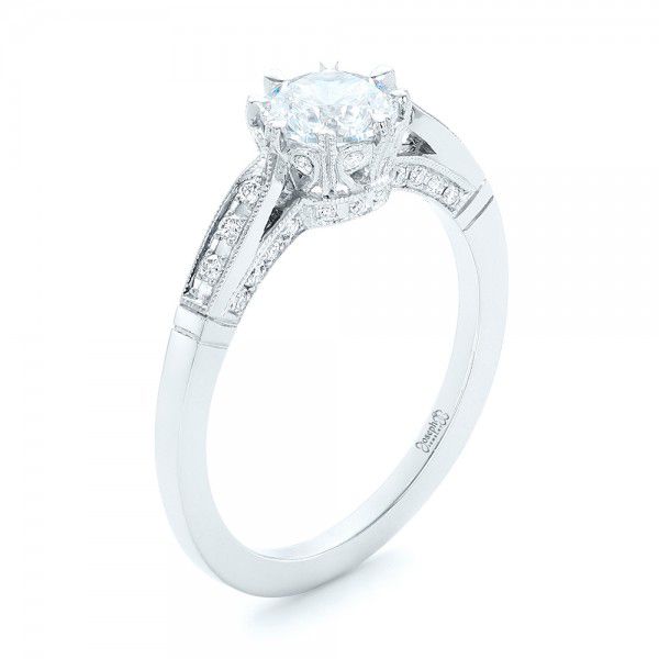 18k White Gold Diamond Engagement Ring - Three-Quarter View -  102672