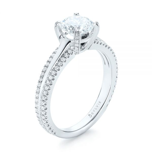 14k White Gold 14k White Gold Diamond Engagement Ring - Three-Quarter View -  103078