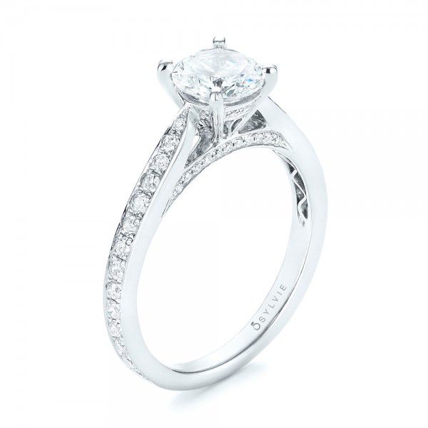 18k White Gold Diamond Engagement Ring - Three-Quarter View -  103086