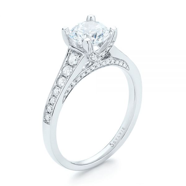 14k White Gold Diamond Engagement Ring - Three-Quarter View -  103088