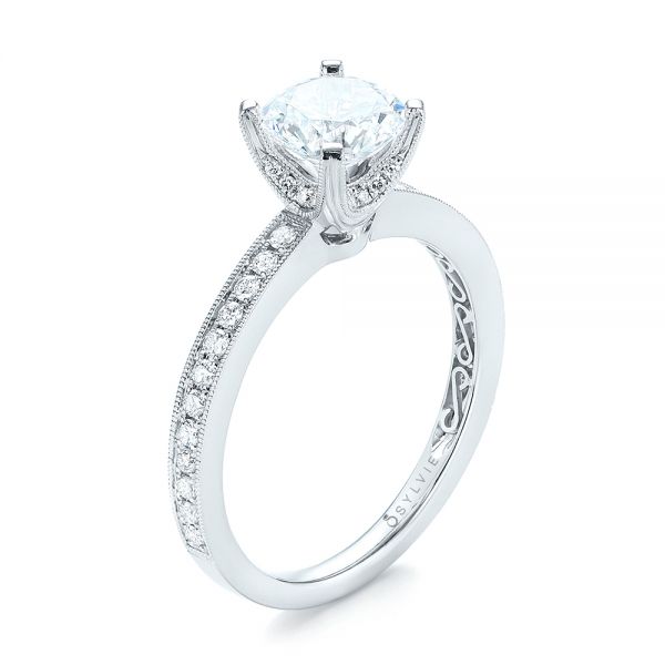 18k White Gold Diamond Engagement Ring - Three-Quarter View -  103832