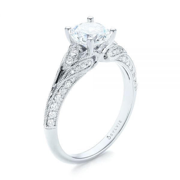 18k White Gold Diamond Engagement Ring - Three-Quarter View -  103902