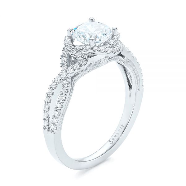 18k White Gold Diamond Engagement Ring - Three-Quarter View -  103903