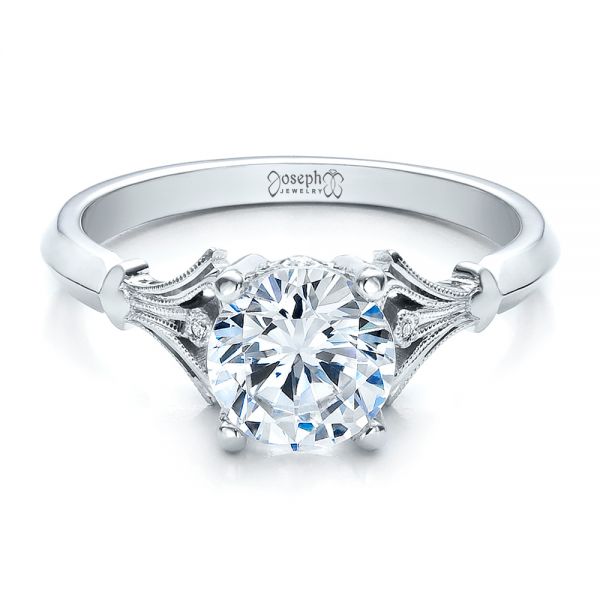 18k White Gold Diamond Engagement Ring - Flat View -  100100