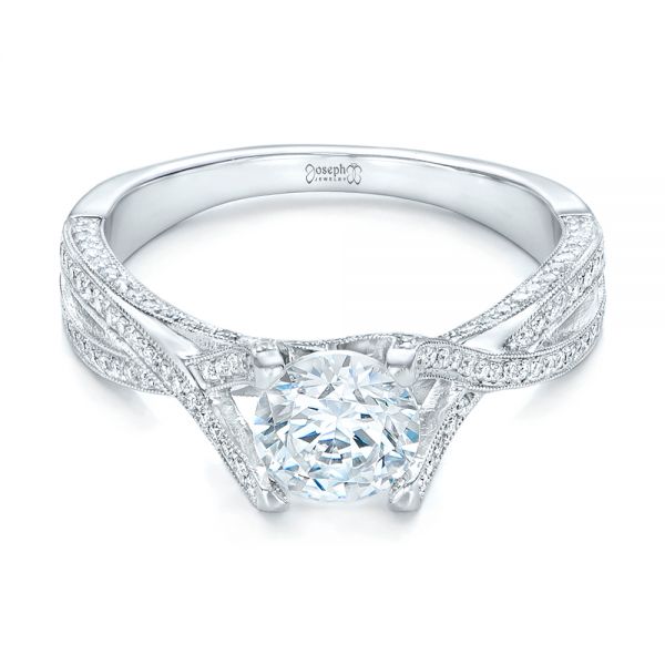 18k White Gold Diamond Engagement Ring - Flat View -  100365