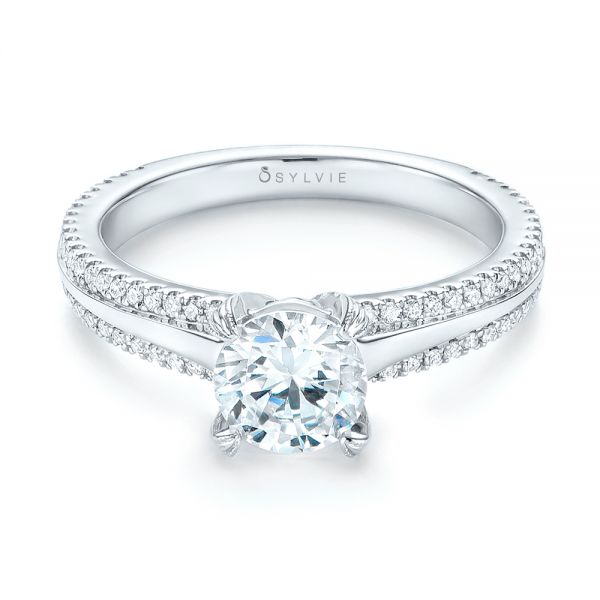 18k White Gold Diamond Engagement Ring - Flat View -  103078