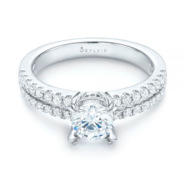 18k White Gold Diamond Engagement Ring - Flat View -  103085
