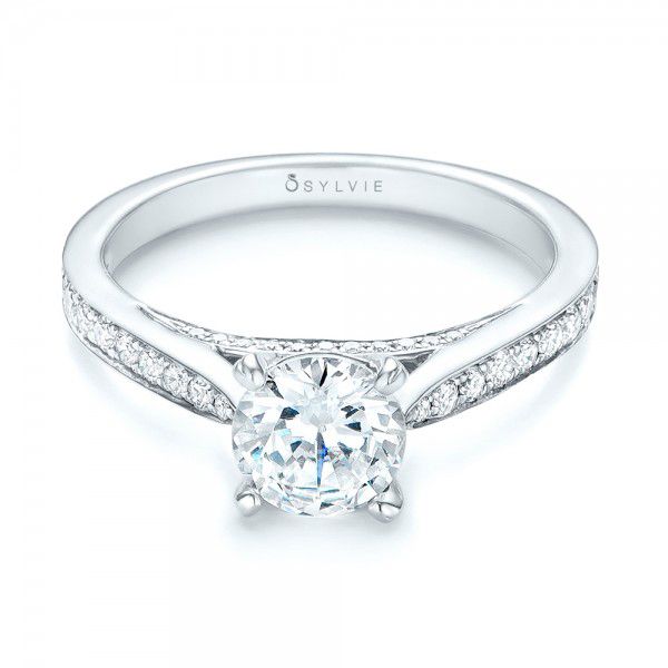 18k White Gold Diamond Engagement Ring - Flat View -  103086