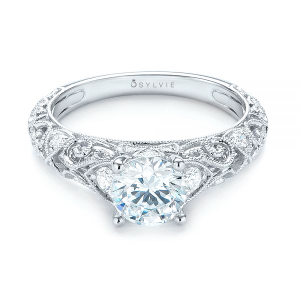 18k White Gold Diamond Engagement Ring - Flat View -  103901